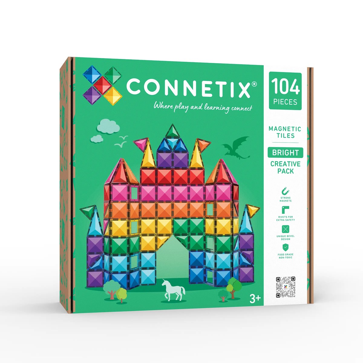 Connetix 104 piece Bright Creative Pack magnetic tiles retail packaging